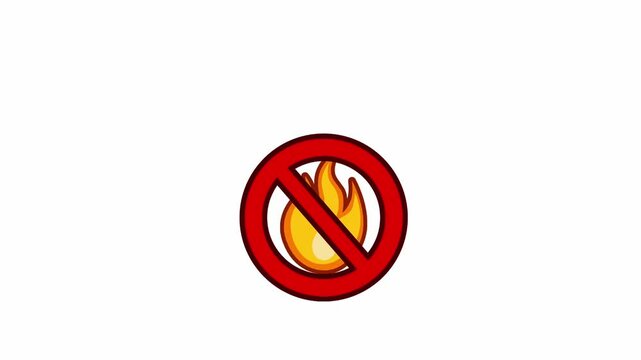 animated forbidden fire icon with full color white background.