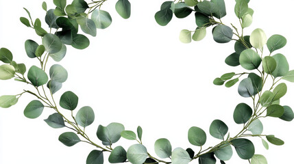 Eucalyptus wreath with leaves, round branch frame, invitation card element. Evergreen plant border, natural green foliage, wedding decor realistic 3d vector illustration isolated on transparent