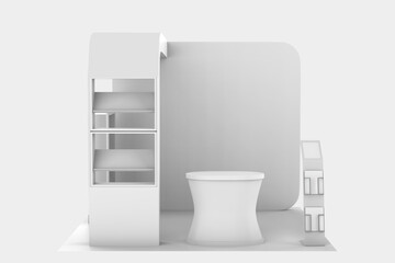 Exhibition Booth For Mock-up, Empty Retail Trade Stand, Reception Or Counter For Helping Service. 3D illustration
