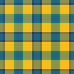Vibrant yellow, teal, and olive green plaid pattern.  Perfect for textile designs, website backgrounds, or seasonal projects.  This cheerful, geometric design evokes feelings of warmth and optimism.