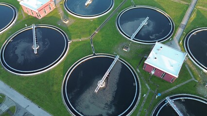 Circular filtration tanks at water treatment plant