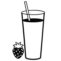 A clean, black line art illustration of a tall glass filled with a beverage, isolated on a solid white background. 