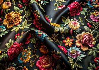 Fototapeta premium Elegant Black Embossed Floral Fabric Texture - Close-up Stock Photo