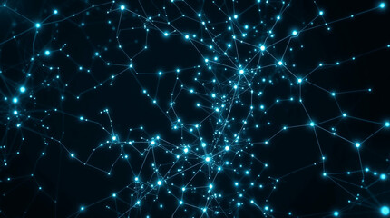 Obraz premium Epic artificial intelligence, grand neural network, glowing connections in the dark