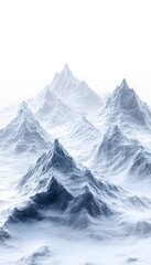 Fototapeta premium Snowy mountain peaks rise into the foggy and hazy sky