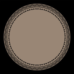 Gold Round Islamic ornament frame. Kazakh gold pattern frame, border, decorative ornament of the Kazakh, Kyrgyz, Mongol, Tatar, Uzbek, Tajik. Template for laser cutting, plates, textiles, print design