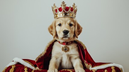 Majestic Golden Retriever Puppy in a Royal Cape and Crown