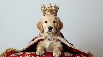 Majestic Golden Retriever Puppy in a Royal Cape and Crown