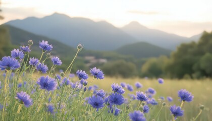 Obraz premium Purple Wildflowers at Sunset with Mountain Background