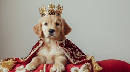 Majestic Golden Retriever Puppy in a Royal Cape and Crown