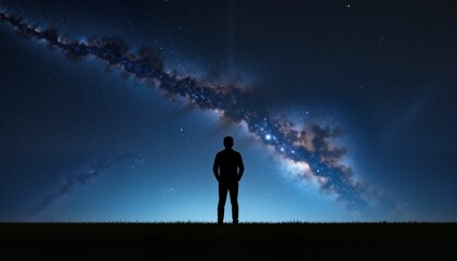 Silhouette of person gazing at starry sky, inner peace and perspective