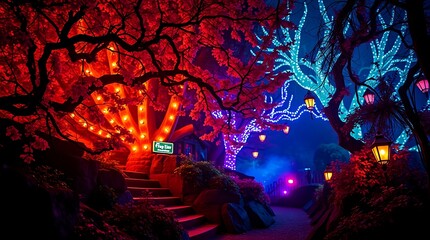 Mystical Lush Woodland with a Glowing, Ethereal Backdrop of Enchantment