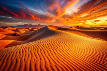 Majestic Desert Dunes: Warm Sunset Hues & Textured Waves - Copy Space