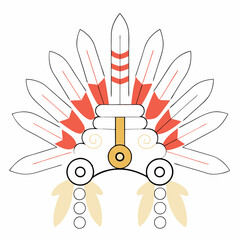 Native American Headdress Illustration: Red & White Feathers.
