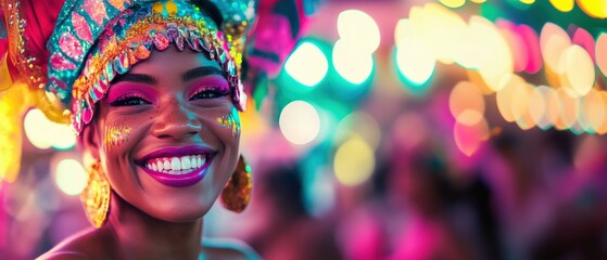 Joyful Smiling Lips with Festive Jewellery at Brazilian Carnival Party