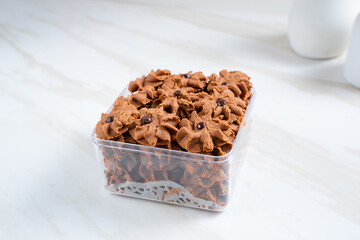 Chocolate topping cookies. Cookies with chocolate chip topping. Eid cookies. Suitable for recipes, articles, catalogs, or other commercial purposes. Eid cookies