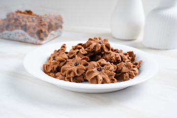 Chocolate topping cookies. Cookies with chocolate chip topping. Eid cookies. Suitable for recipes, articles, catalogs, or other commercial purposes. Eid cookies