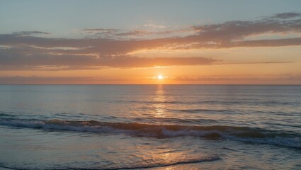 Obraz premium Serene Sunrise Over Calm Sea With Reflection and Space for Text or Graphics