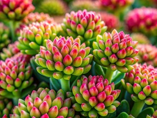 Showy Stonecrop (Hylotelephium spectabile) Buds Ready to Bloom - Close Up Macro Photography