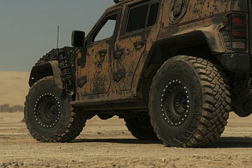 Obraz premium Muddy Off Road Vehicle in Desert Landscape