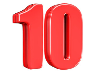 3D Glossy Red Number 10