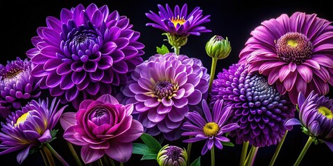 Stunning Purple Flowers Isolated on Black Background - High-Resolution Stock Photo