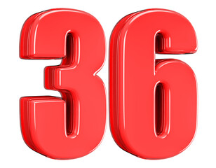 3D Glossy Red Number 36