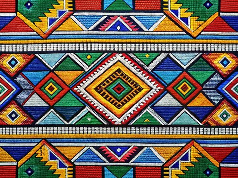 Vibrant Geometric Ndebele Textile Pattern - South African Traditional Art