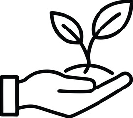 A high-quality, detailed line art representing an eco-conscious imagery tree growing from open palm for a visually appealing, scalable vector illustration.