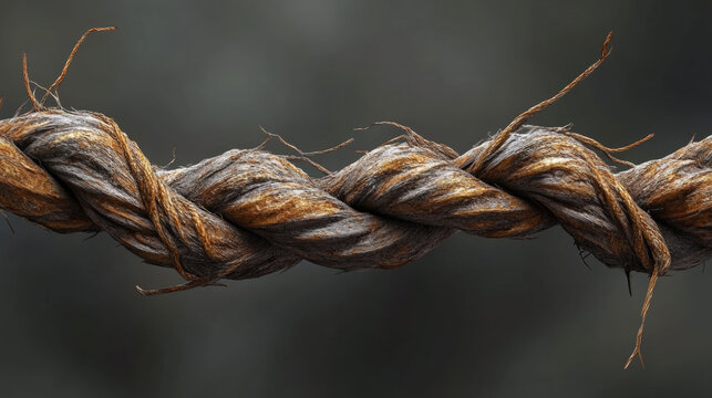 Metal cable, steel twisted twine with torn fibers. Old broken iron rope with break threads. Vector realistic border of 3d straight hawser isolated on transparent background
