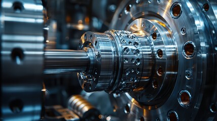 Fototapeta premium Close-Up of Industrial Machinery Component with Precision Engineering and Detailed Metal Work in a High-Tech Environment