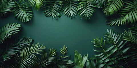 Tropical green leaves background with space for text, perfect for nature themes, organic products, or tropical event promotions.