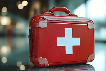 Red First-Aid Kit in Airport