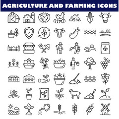 Agriculture Farming Icons Crops, Livestock, and Farm Equipment