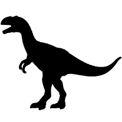 Dinosaur Silhouette, Standing on Two Hind Legs with Long Tail, Short Front Legs, Head Turned Left, Mouth Open