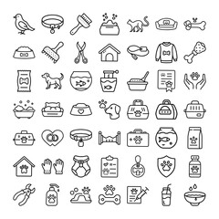 Pet Care Icons Dogs, Cats, Birds, Supplies, and Accessories
