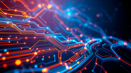 Abstract AI interface with holographic elements and glowing data lines   – Generative AI	