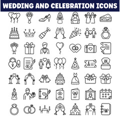 Wedding Celebration Icons Rings, Cakes, Dresses, and More