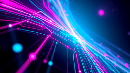 Abstract AI interface with holographic elements and glowing data lines  – Generative AI	