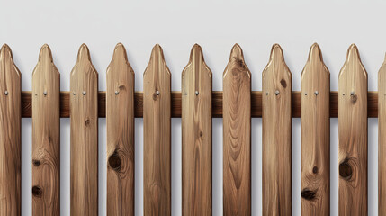 Wooden fence, palisade, stockade or balustrade with pickets. Brown banister or fencing sections with paling. Wood garden border balusters isolated elements, Realistic 3d vector illustration