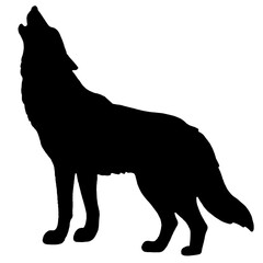 Wolf: Silhouette of a Wolf Standing on Four Legs and Howling, Visible Profile with Clear Contours on a White Background