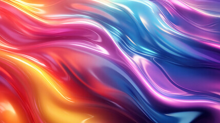 Obraz premium Abstract rainbow background with smooth curves and a glossy reflective finish, creating a bright and colorful futuristic design. Generative AI