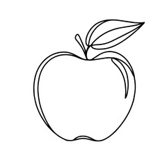 Outline drawing of an apple with two leaves at the top, symbolizing freshness, nature, and simplicity in a clean, minimalist design without color fill, perfect for food-related themes.


