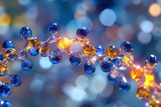 Glowing DNA ribbon highlighting molecular structures and dynamics. Generative AI