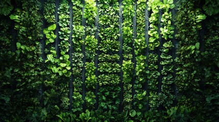 Obraz premium Lush Vertical Garden Featuring Diverse Greenery and Leafy Plants for Modern Indoor Aesthetic Appeal