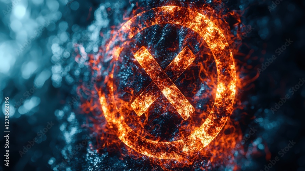 Poster fiery cross symbol on a dark abstract background with sparks and glows creating an intense visual ef