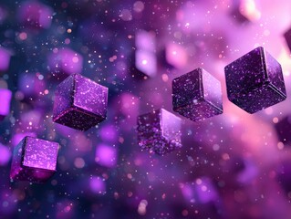 Stunning Purple Glittering Cubes in Abstract Space Background