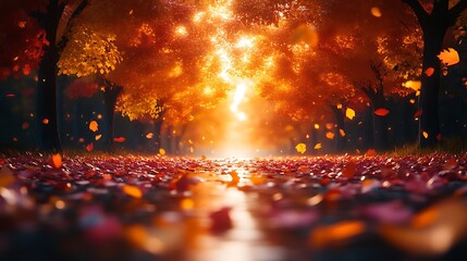 Obraz premium Autumn Sunlight Path Through Trees (1)