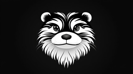 Otter head silhouette, black and white tribal style animal illustration, vector graphic otter.