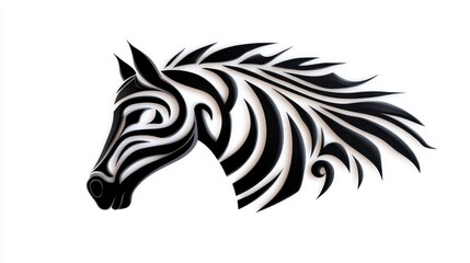 Horse head silhouette, black and white tribal style animal illustration, vector graphic horse.